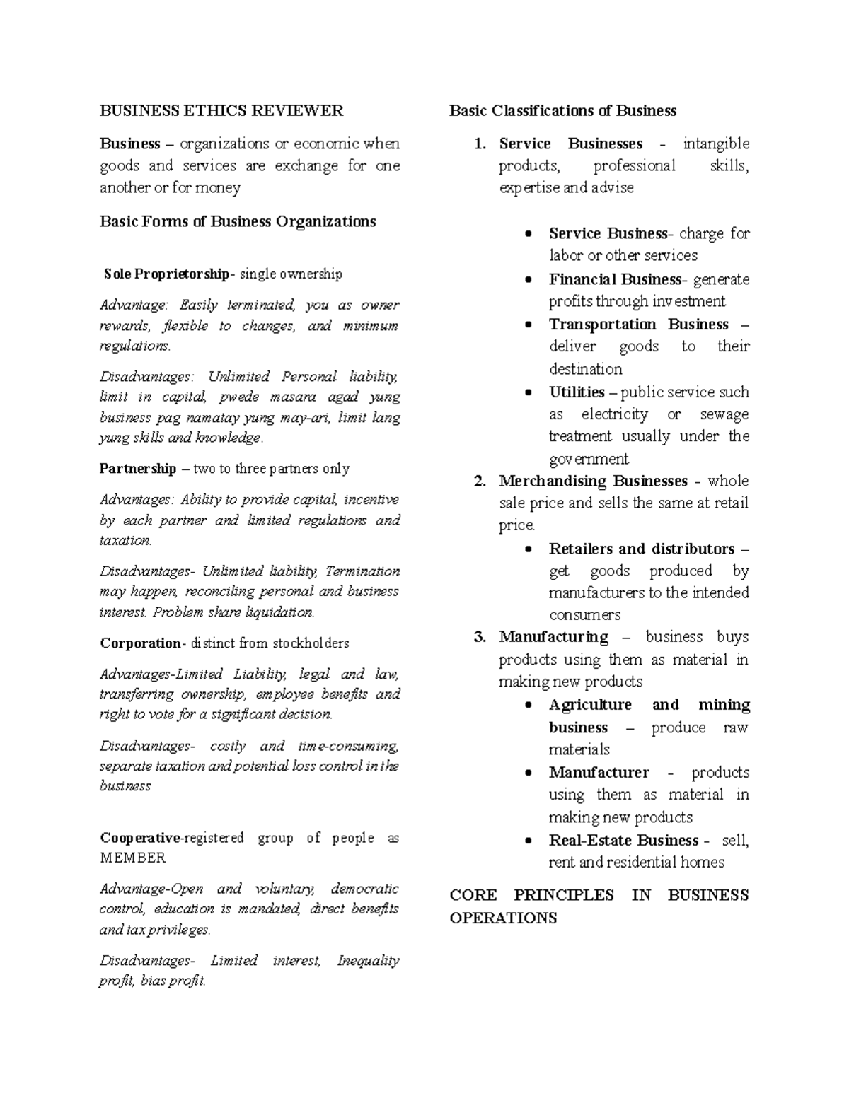 BUSINESS ETHICS REVIEWER: Key Concepts and Practices - Studocu