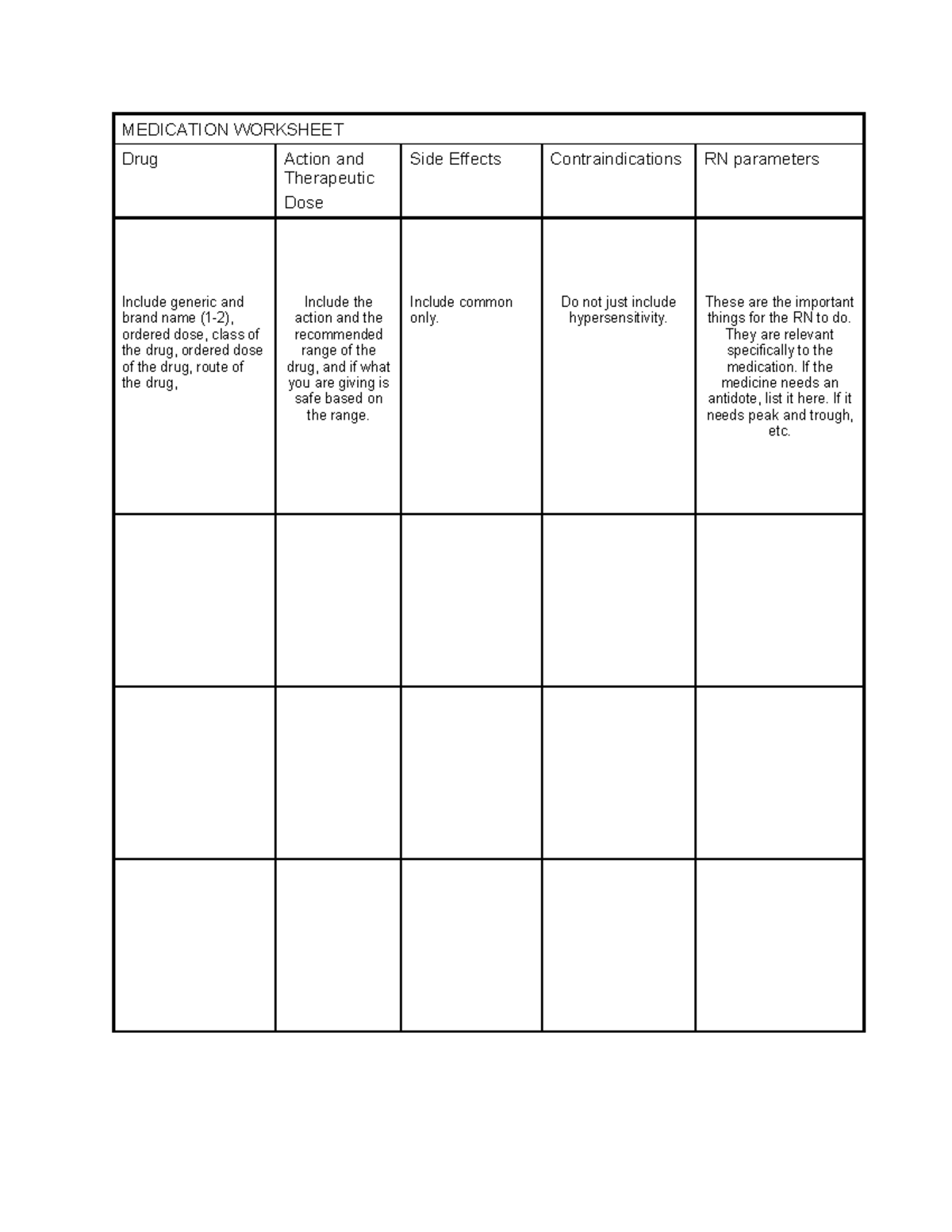 Drug card Information - drugs - MEDICATION WORKSHEET Drug Action and ...