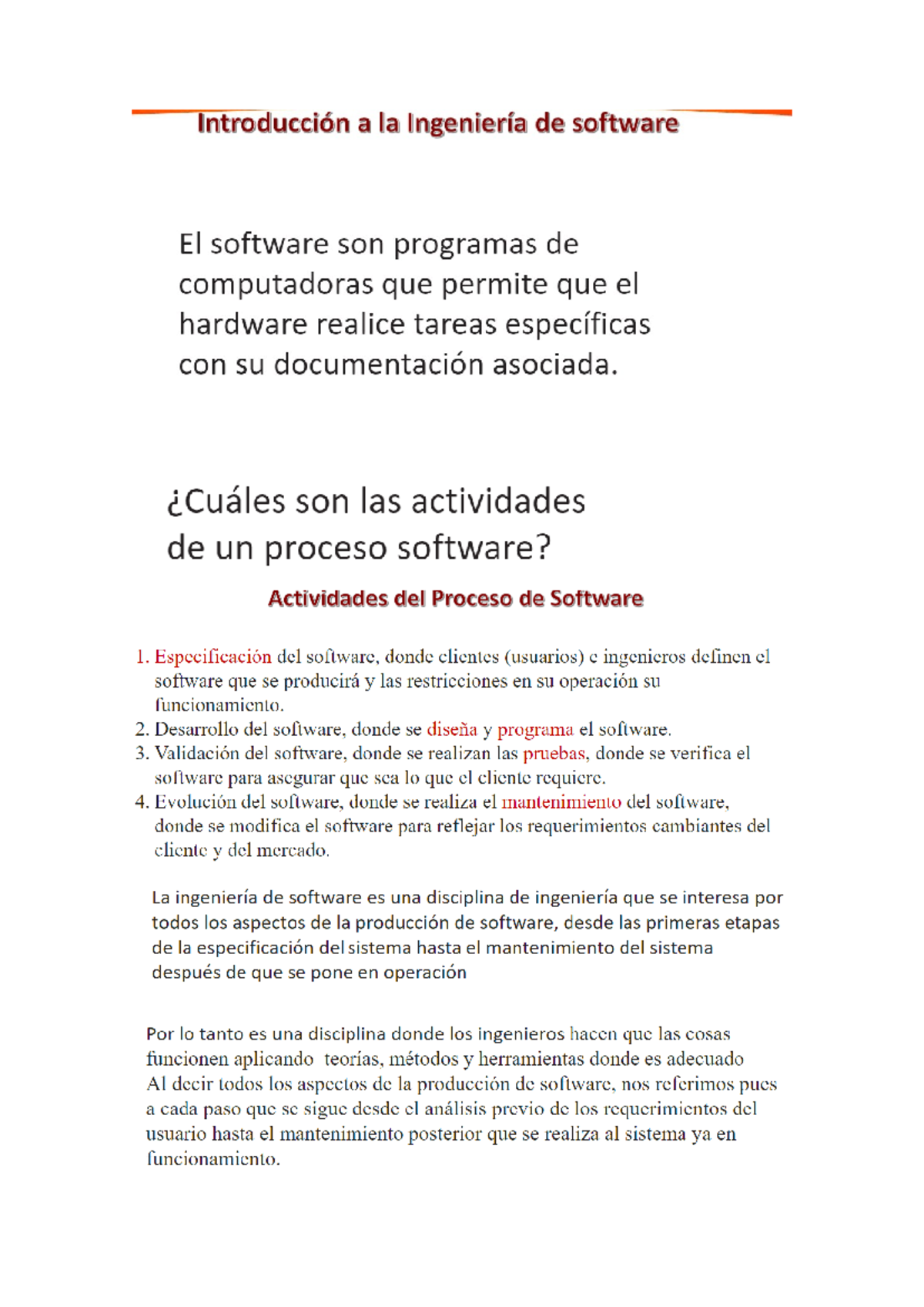 Software - Ayuda Parcial - Introducción a la Ingeniería de software El ...
