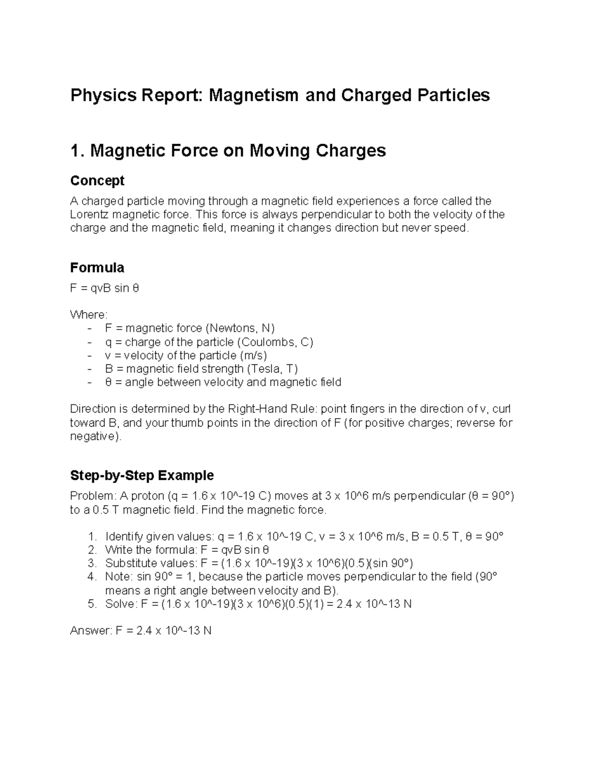 Physics Report: Magnetism and Charged Particles (Group 8) - Studocu