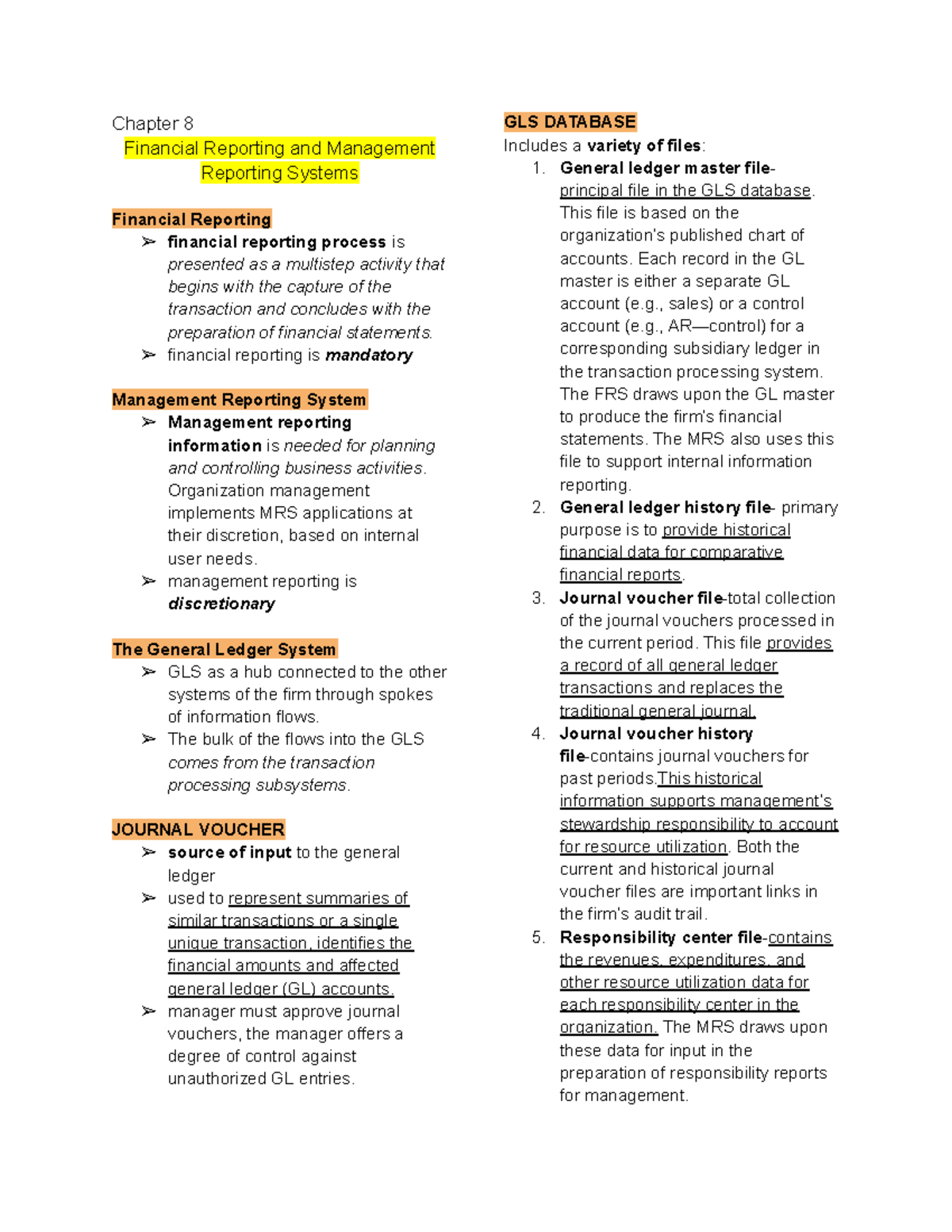 AIS 101: Chapter 8 - Financial Reporting & Management Reporting Systems ...