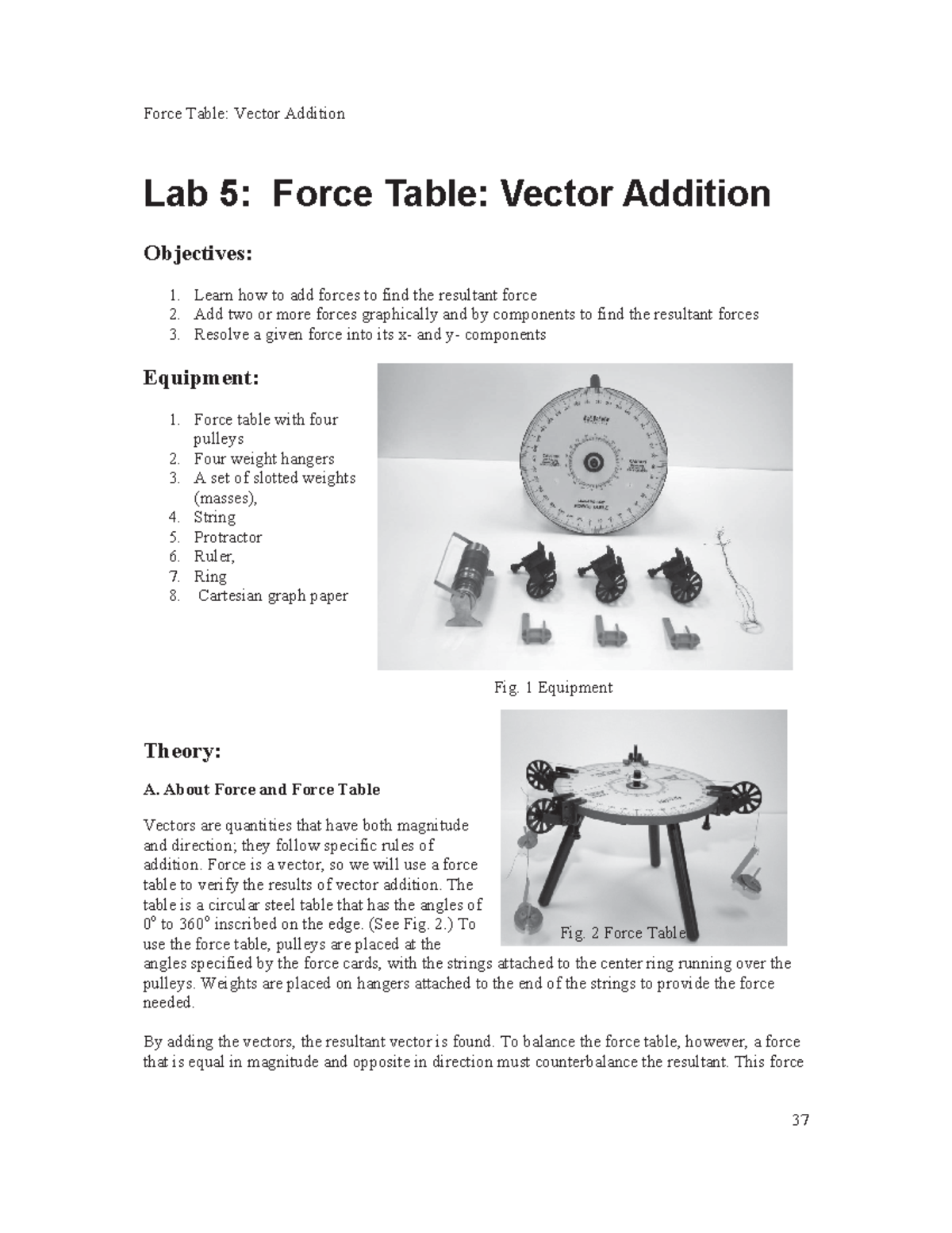 Lab 3 - Manual - Fig. 1 Equipment Lab 5: Force Table: Vector Addition ...