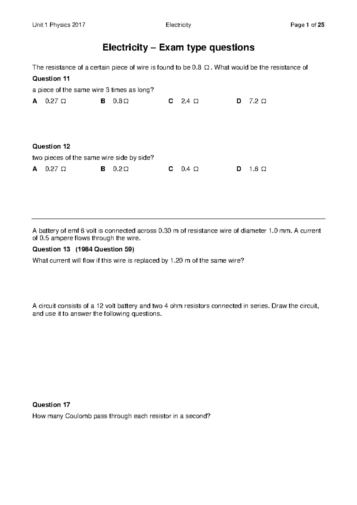 Electricity Test 2024 - Practice Test for Unit 1 Physics AOS2O2 - Studocu