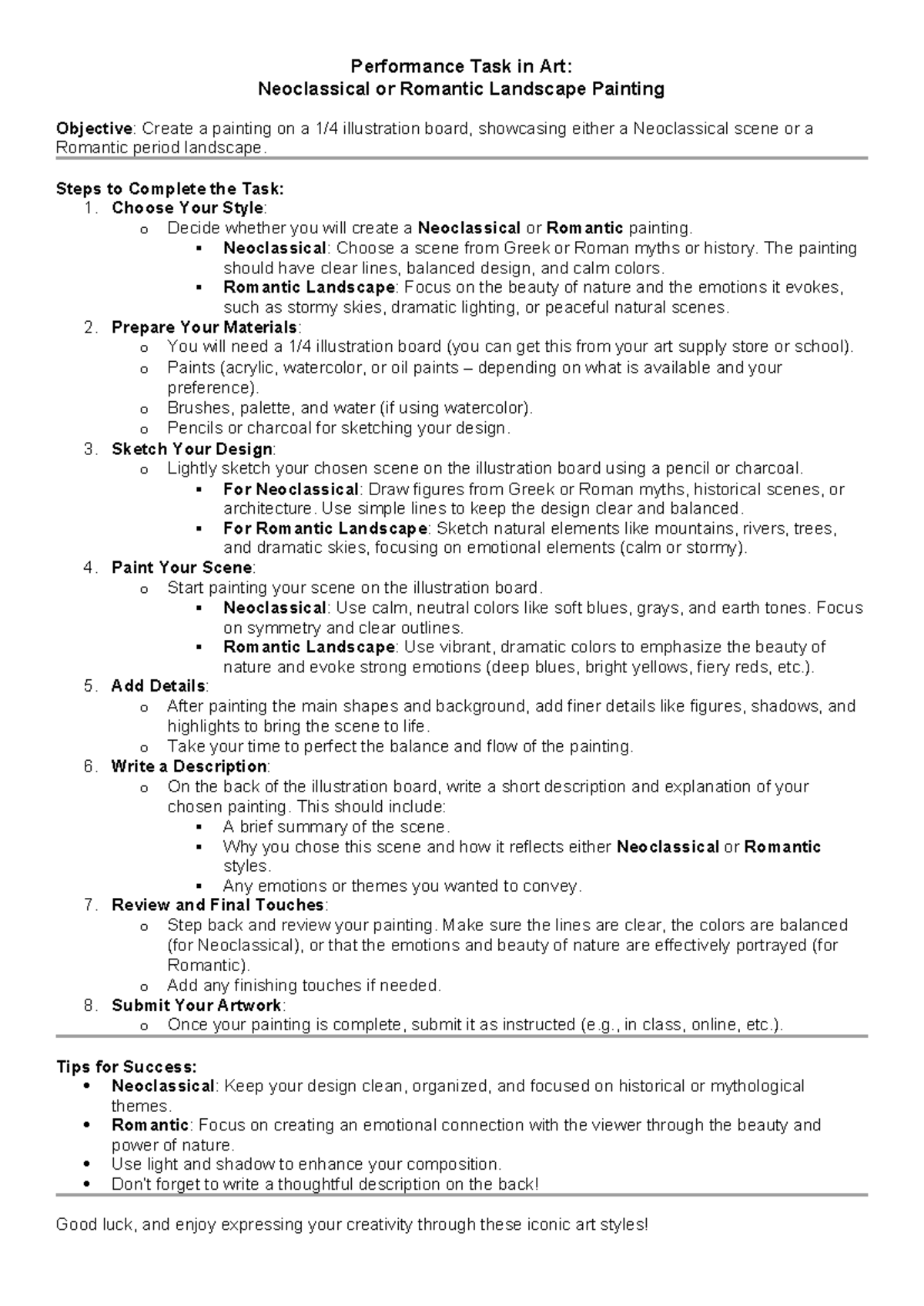 Performance Task in Art - Performance Task in Art: Neoclassical or ...