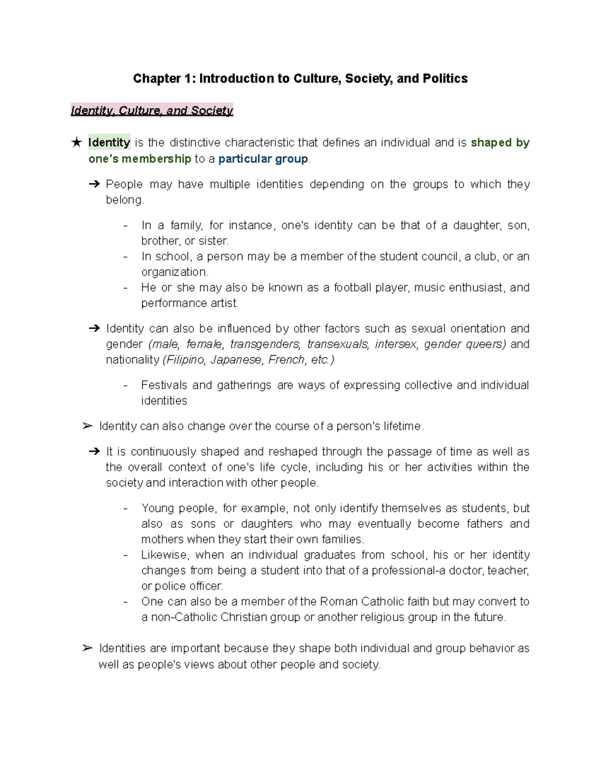 UCSP Unit 1-2: Notes on Culture, Society, and Identity Concepts - Studocu