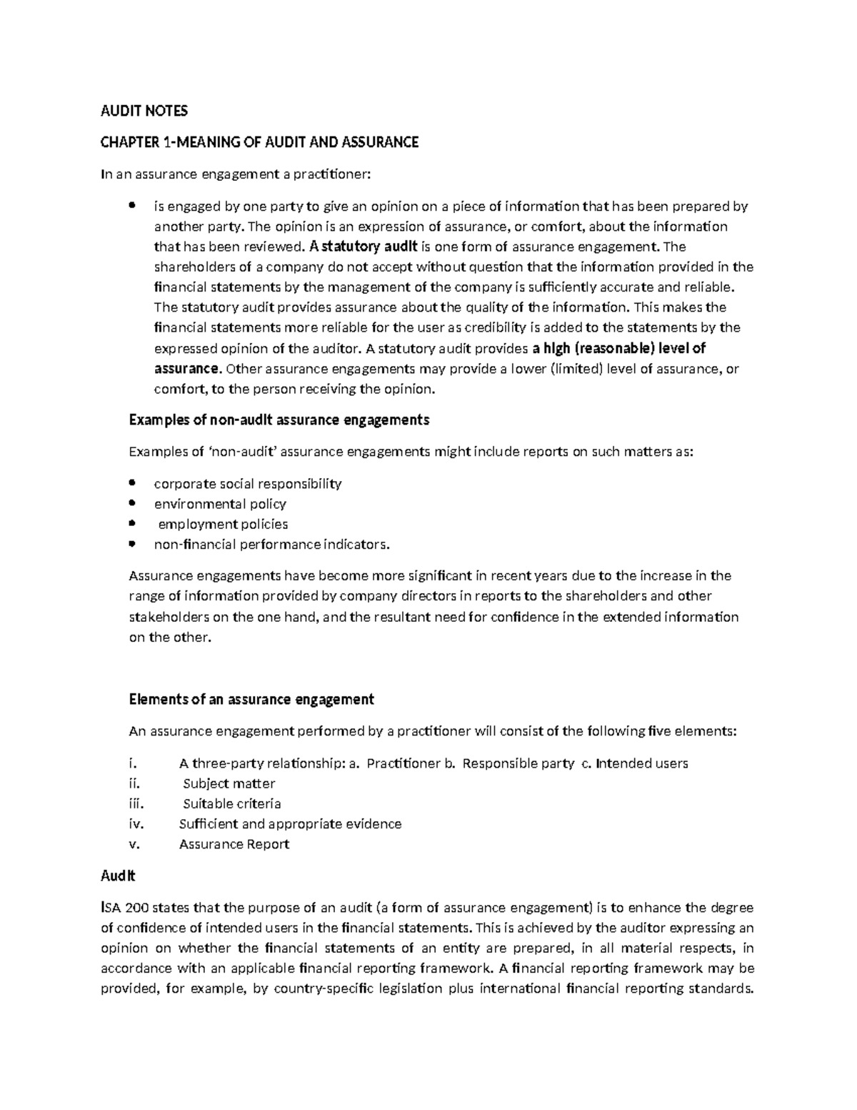 Audit Notes - AUDIT NOTES CHAPTER 1-MEANING OF AUDIT AND ASSURANCE In ...