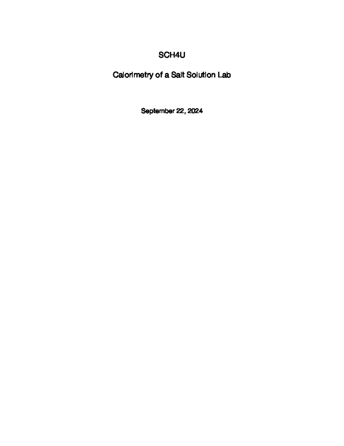 SCH4U Calorimetry of Salt Solution Lab Report - September 2024 - Studocu