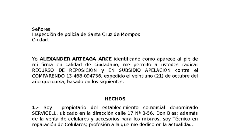 Recurso de Reposición y Apelación contra Comparendo - 603046335 - Studocu