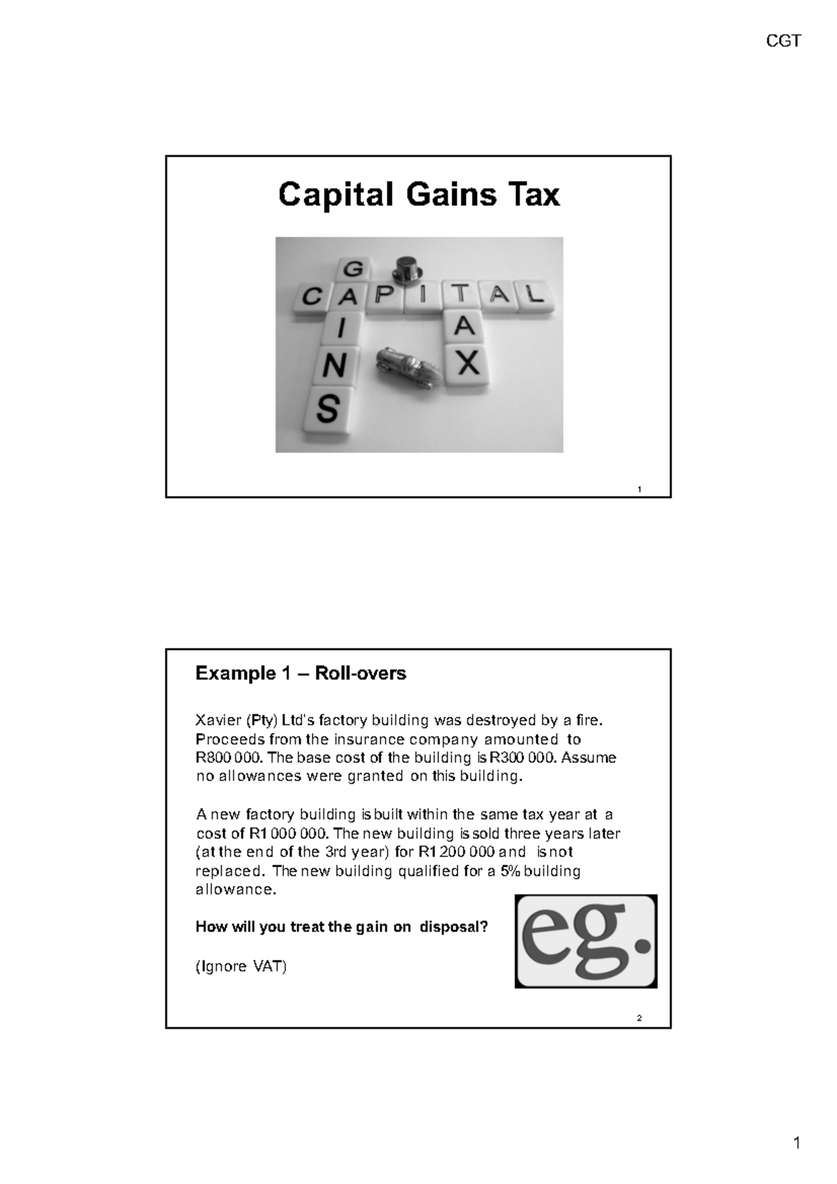 2024 CGT Examples: Roll-Overs, Capital Gains & Tax Calculations - Studocu