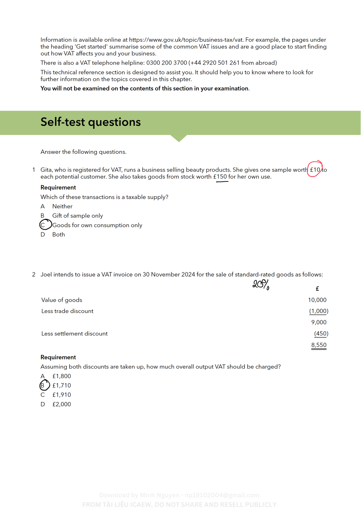 Chapter 10 VAT Overview and Self-Test Questions BT-123 - Studocu