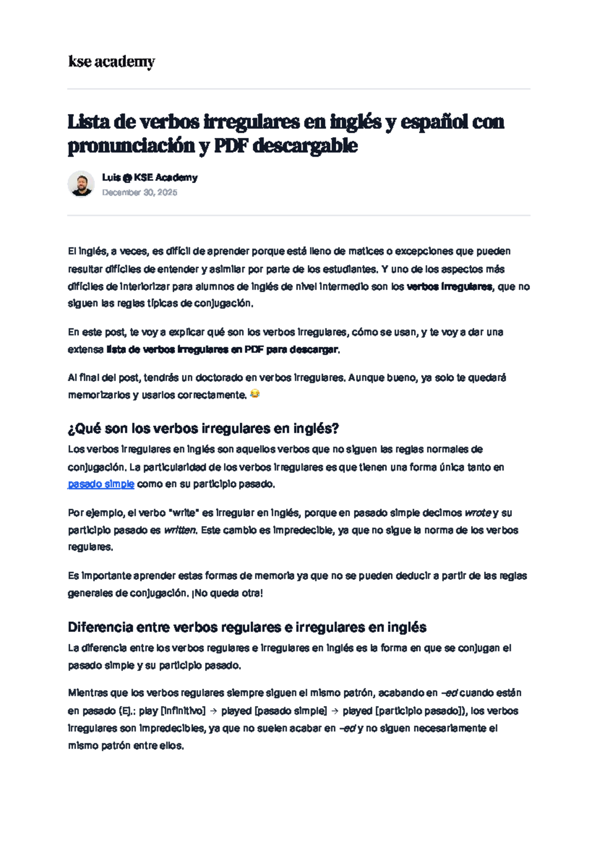 Lista de Verbos Irregulares en Inglés y Español con Pronunciación - KSE ...