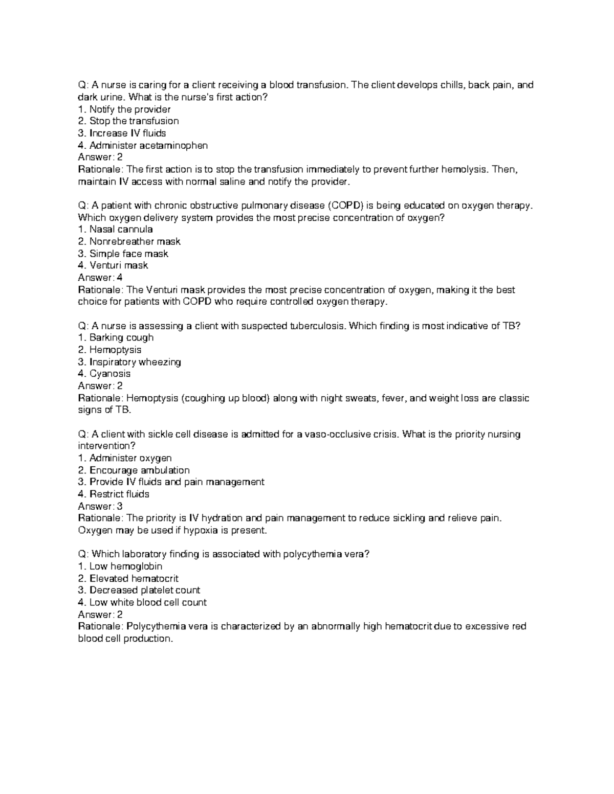 Nursing Practice Questions & Answers for Exam Prep (NUR 101) - Studocu