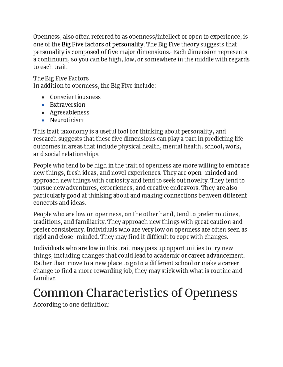 Openness Notes - Openness, also often referred to as openness/intellect ...