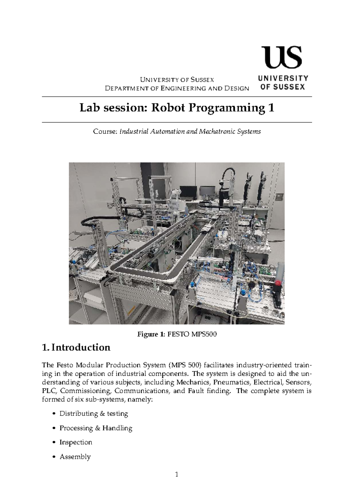 Robot programming 1 - Assessment - UNIVERSITY OF SUSSEX DEPARTMENT OF ...