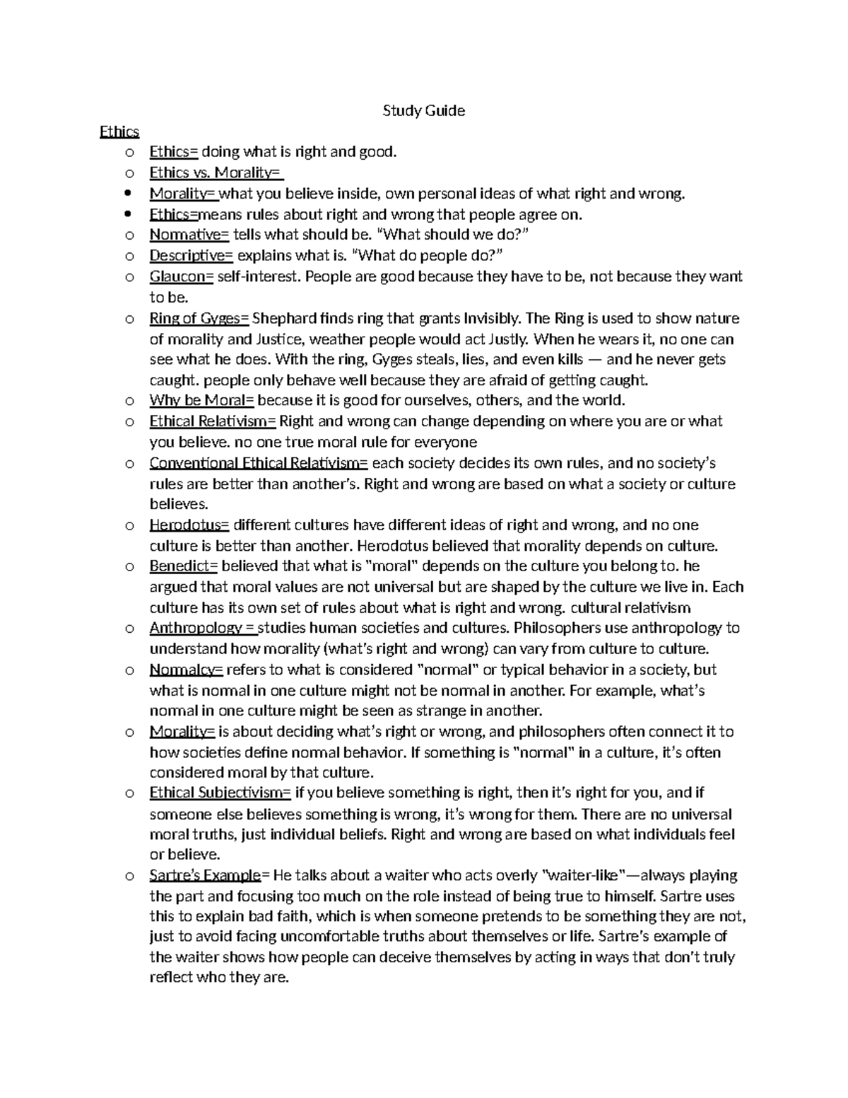 Ethics Study Guide: Key Philosophical Concepts and Theories - Studocu