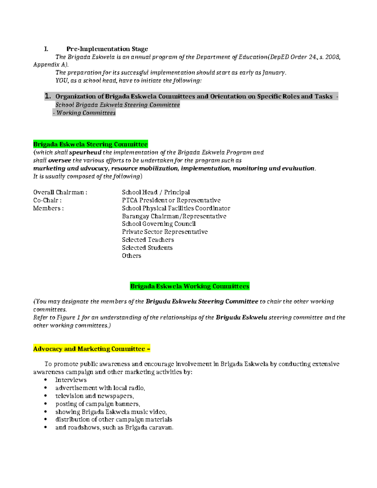314227675 Brigada Eskwela Steering Committee Implementation Guide - Studocu