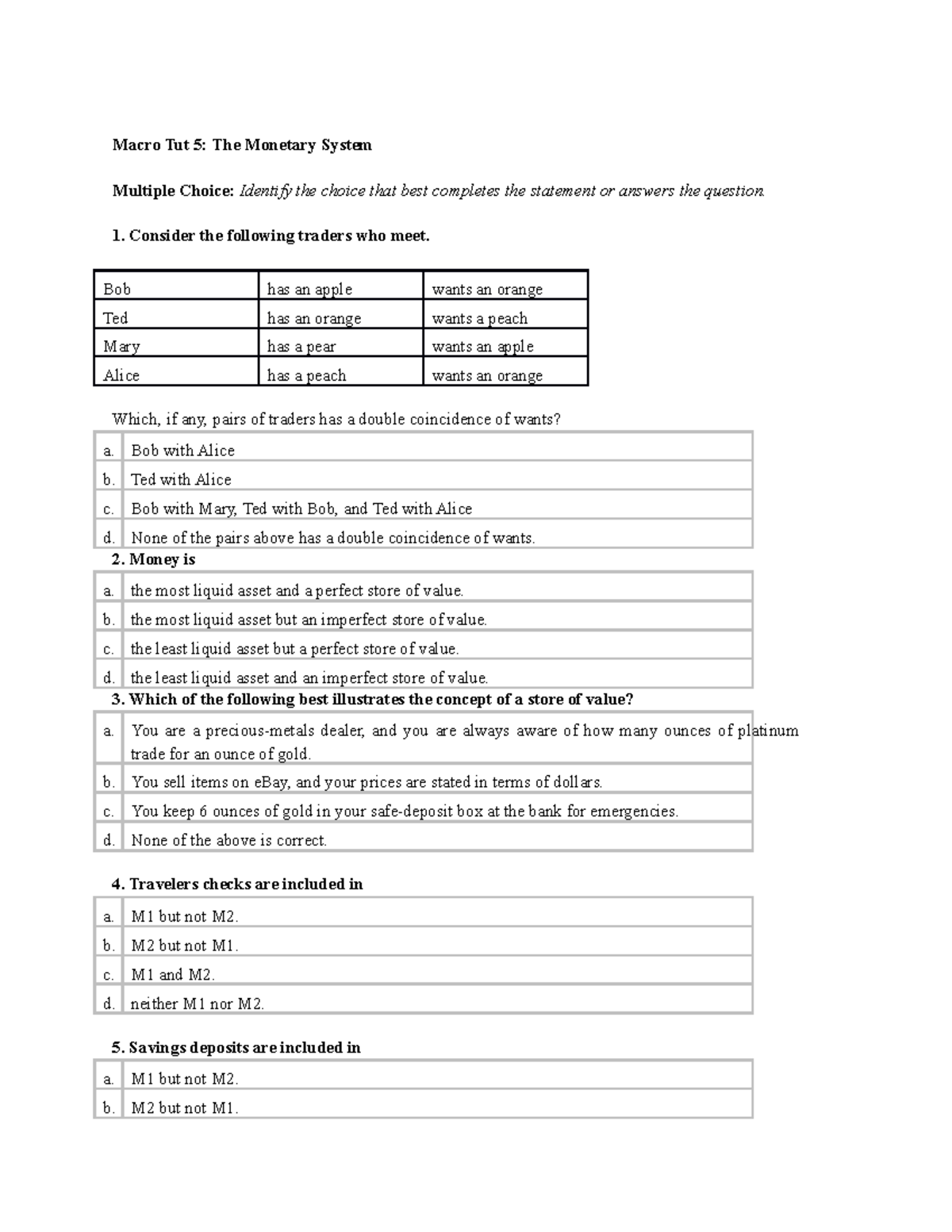 Macro Tut 5 - no caption - Macro Tut 5: The Monetary System Multiple ...