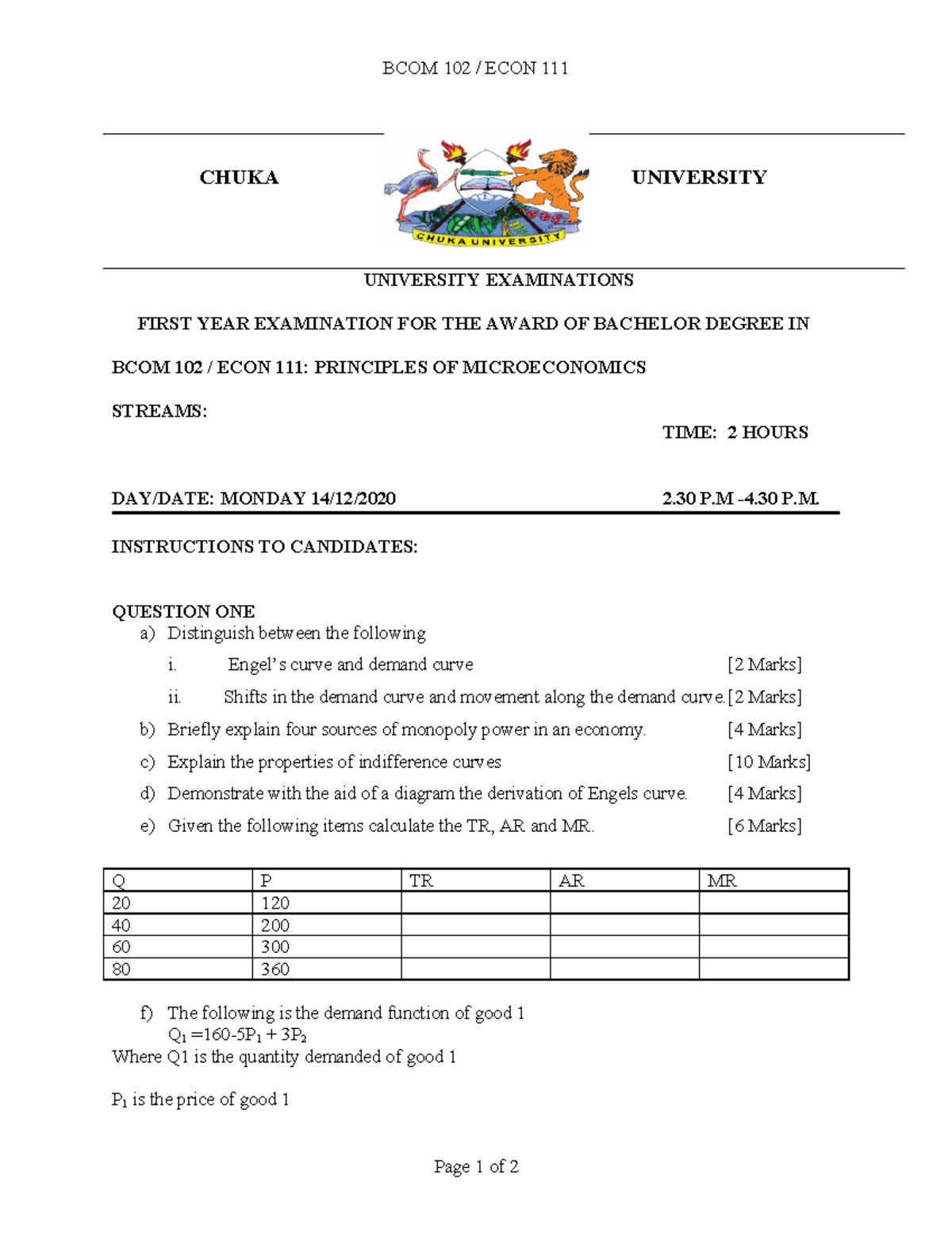 BCOM 102 / ECON 111 - Principles of Microeconomics Quiz Notes - Studocu
