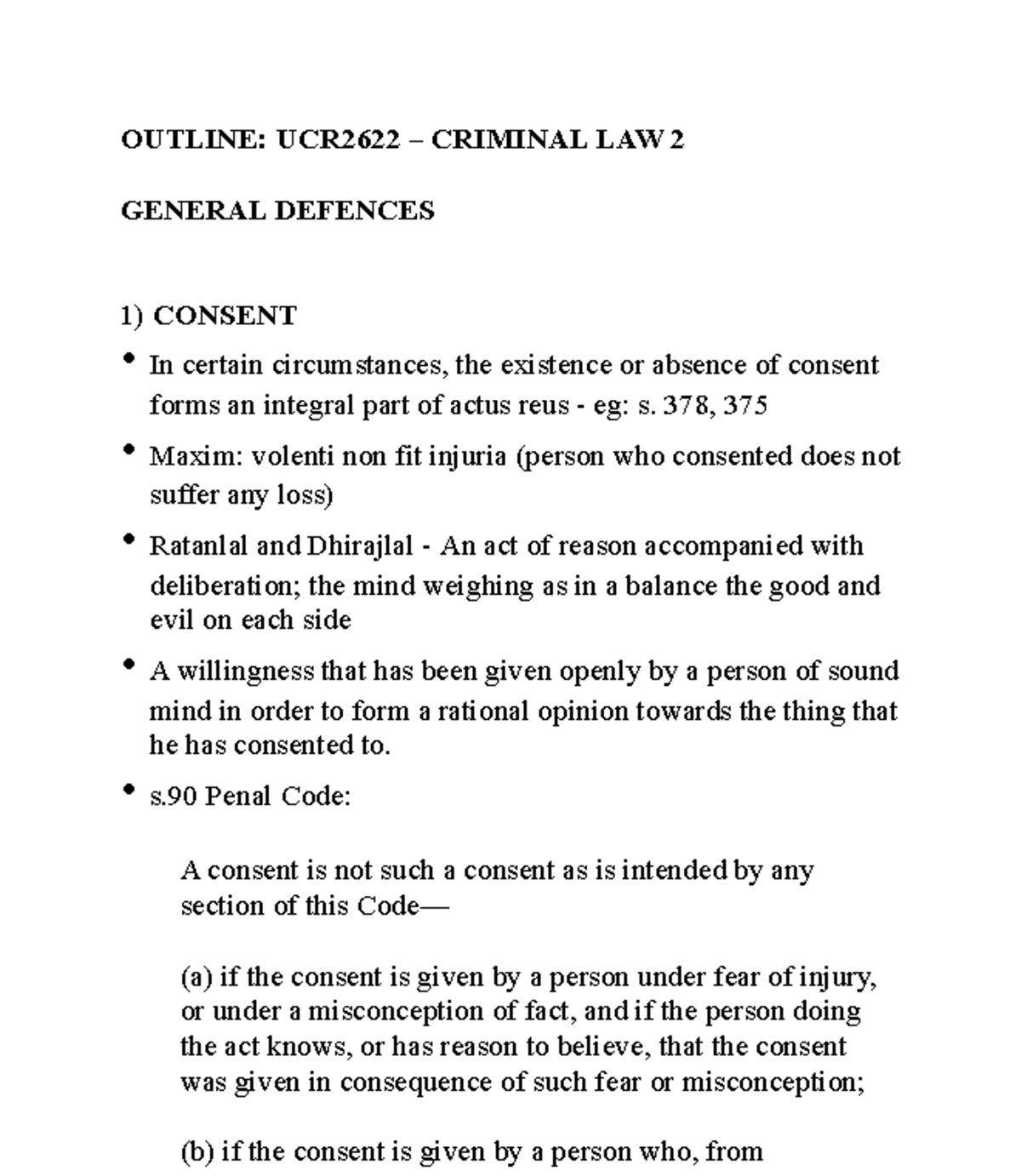 UCR2622 Criminal Law: Chapter 7 - General Defences Overview - Studocu