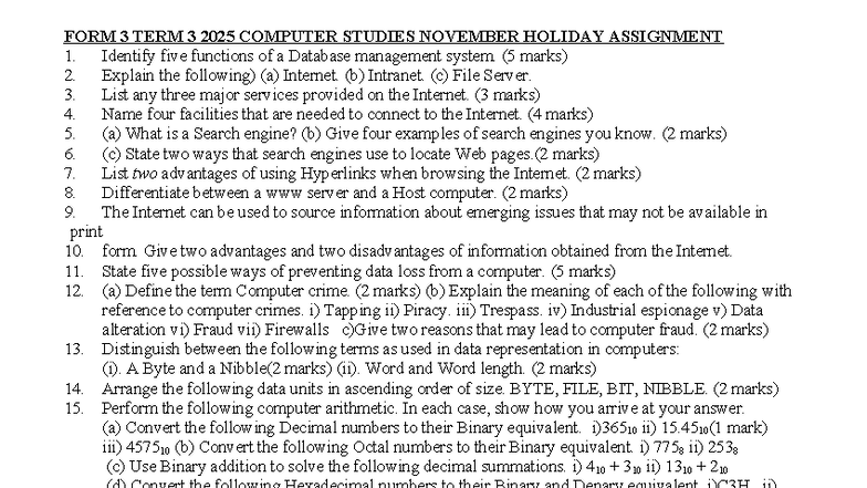 F3 Computer Studies Term 3 2025 Holiday Assignment Guide - Studocu