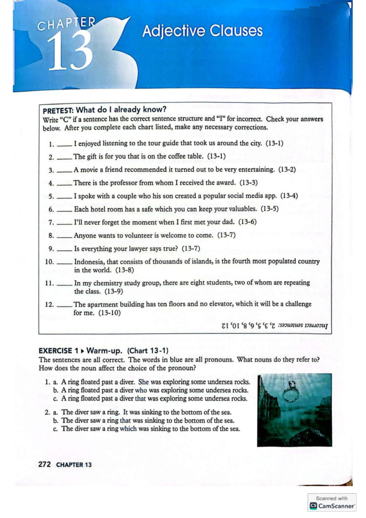 CHAPTER 13 Adjective Clauses Pretest and Exercises Summary - Studocu