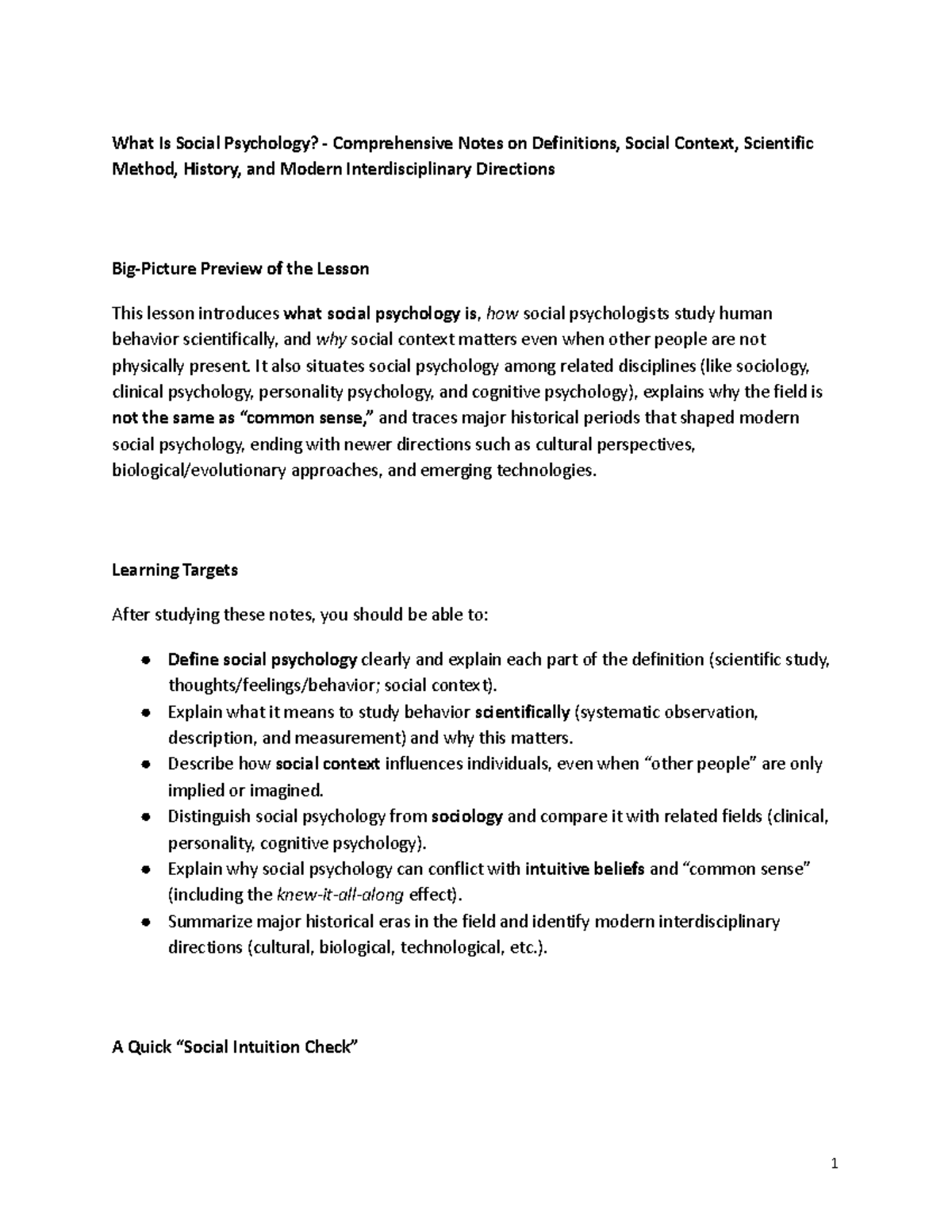 SOC 101: Comprehensive Notes on Social Psychology Concepts and Methods ...