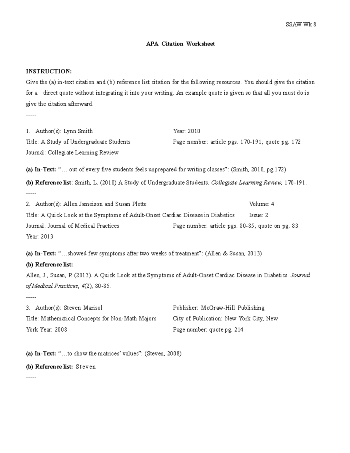 APA-Citation-Worksheet - SSAW Wk 8 APA Citation Worksheet INSTRUCTION ...