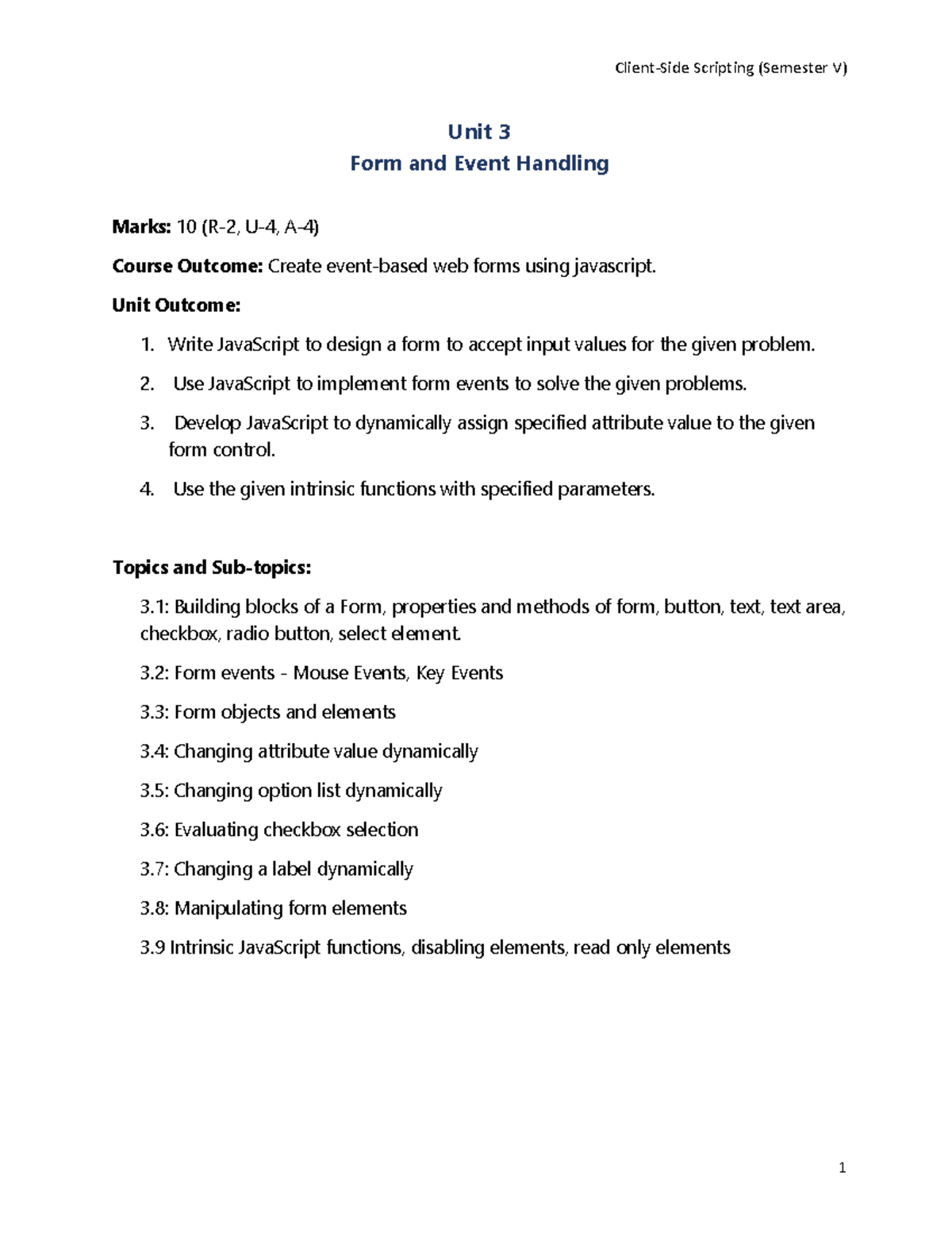 Forms event handling - Bdjd - Unit 3 Form and Event Handling Marks: 10 ...