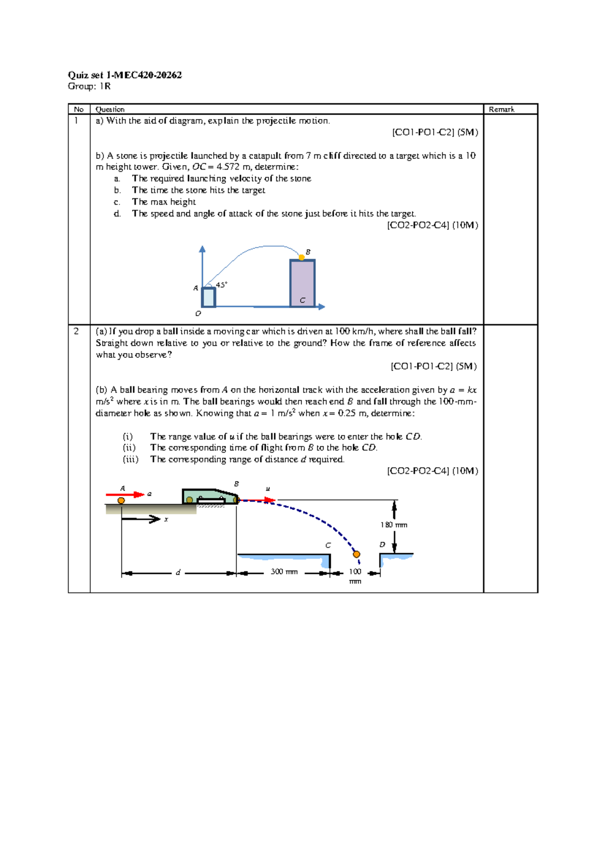 Quiz Set: Projectile Motion & Frame of Reference - MEC420 - Studocu