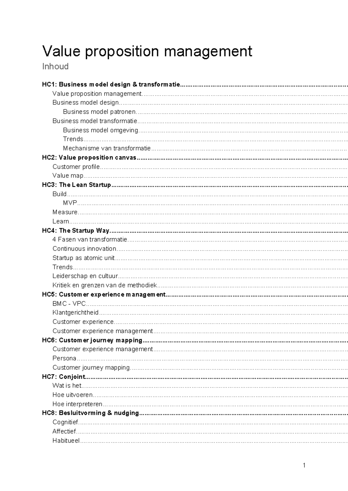 SV VPM - Samenvatting van Value Proposition Management en Business ...
