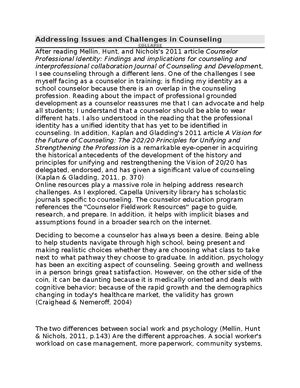 Unit 1 - Addressing Issues and Challenges in Counseling - Addressing ...
