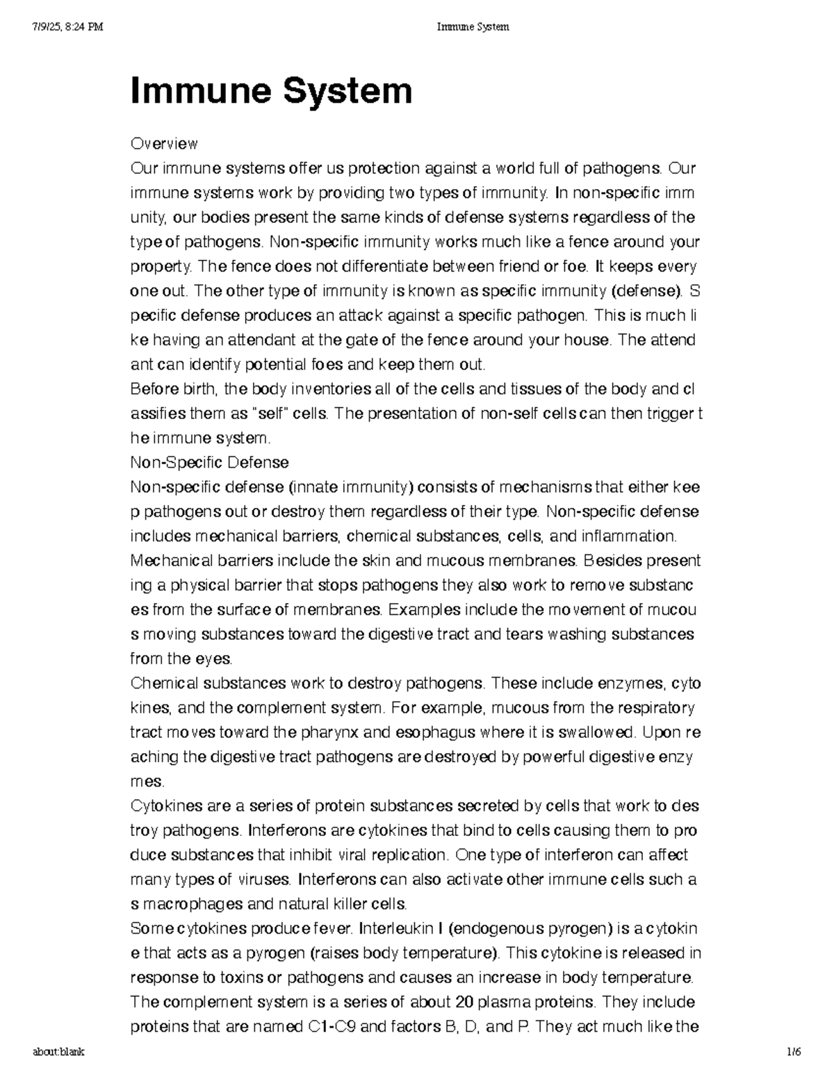 Immunity and Immune System Functionality Overview - BIO 101 Exam Notes ...