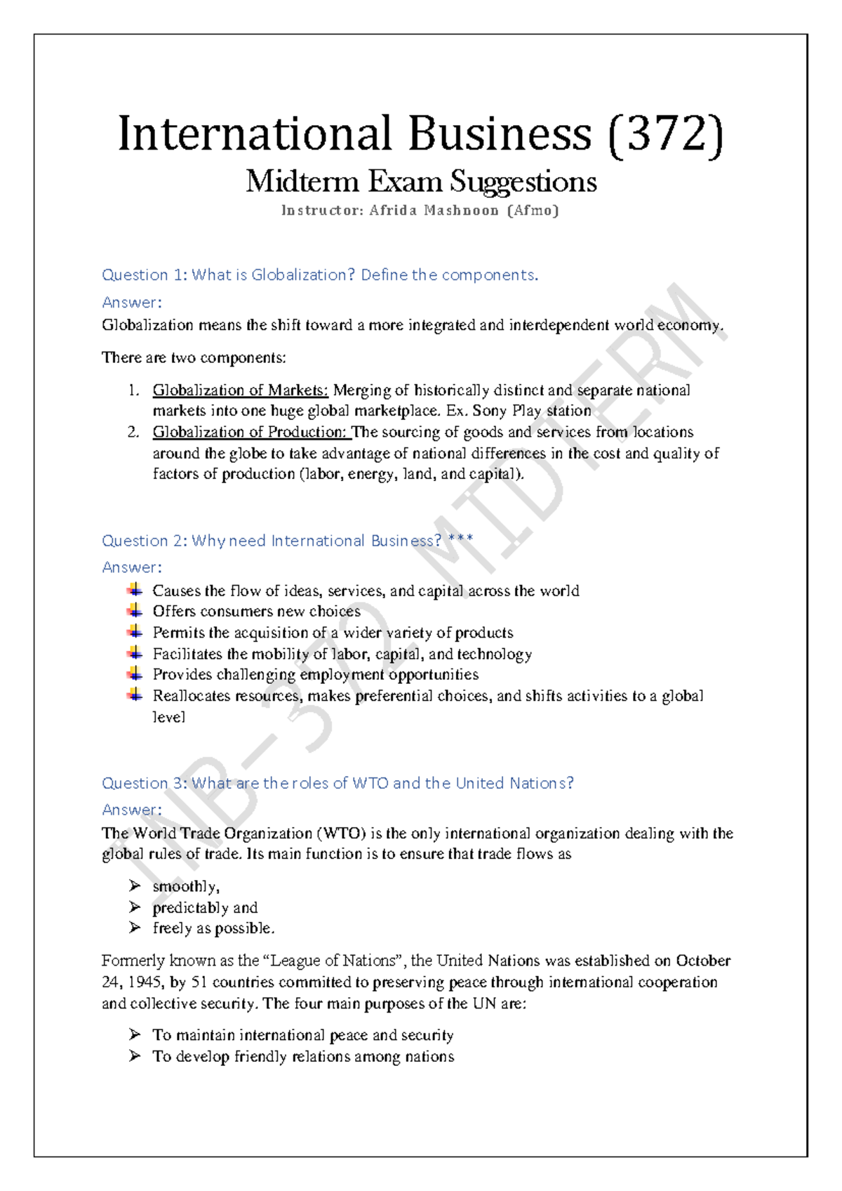 Midterm Exam Questions and Answers for INB372: International Business ...