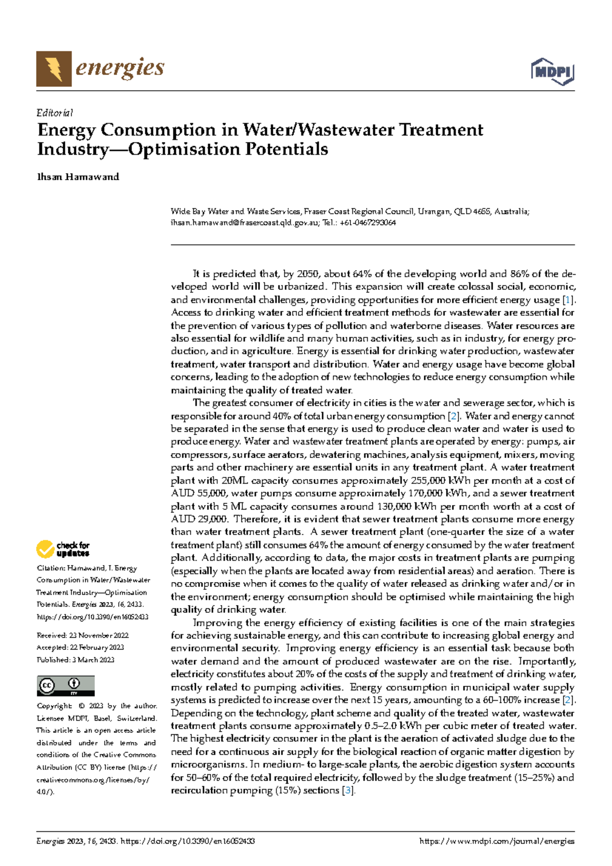 Energy Consumption in Water Treatment: Insights and Innovations (RRL-9 ...