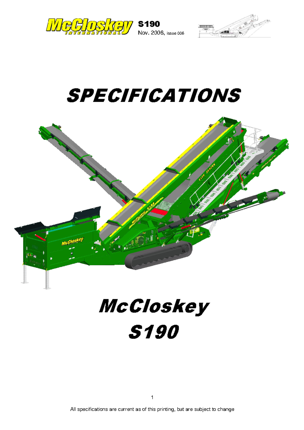 S190 - scscssscs - S Nov. 2006, issue 006 1 SPECIFICATIONS McCloskey S ...