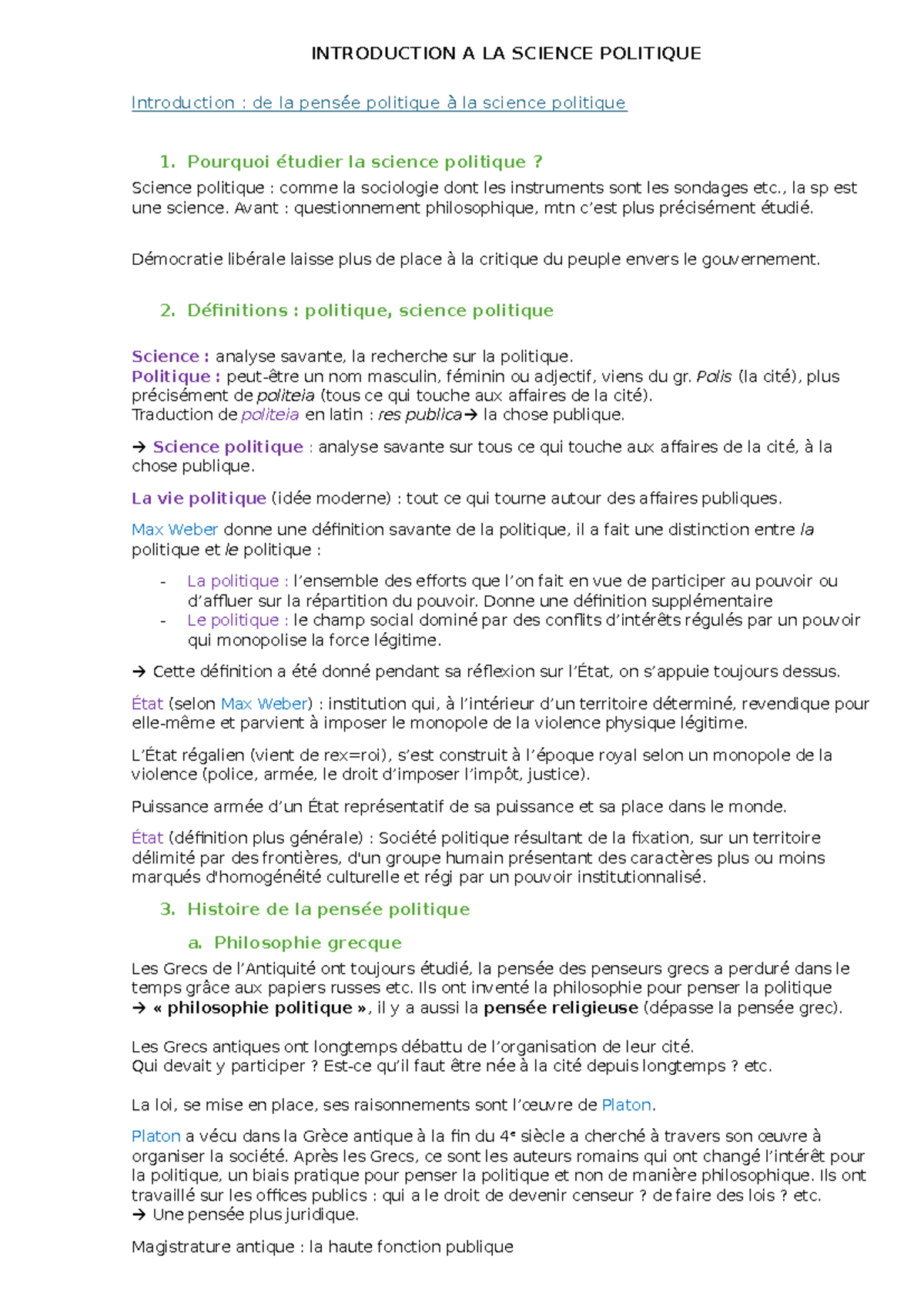 CM SP 101 : Introduction à la Science Politique - Notes de Cours - Studocu