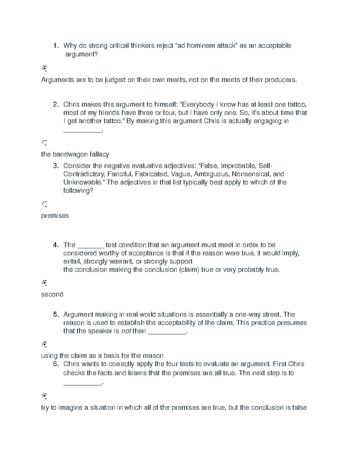 Week 3 - Advanced Quiz Notes on Critical Thinking and Arguments - Studocu