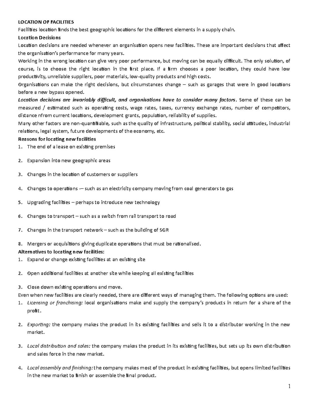 Facility Location Planning: Key Decisions for Optimal Performance - Studocu