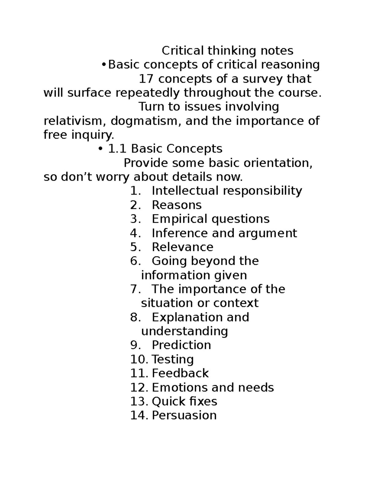 Critical Thinking Notes - Concepts & Arguments Overview 2023 - Studocu