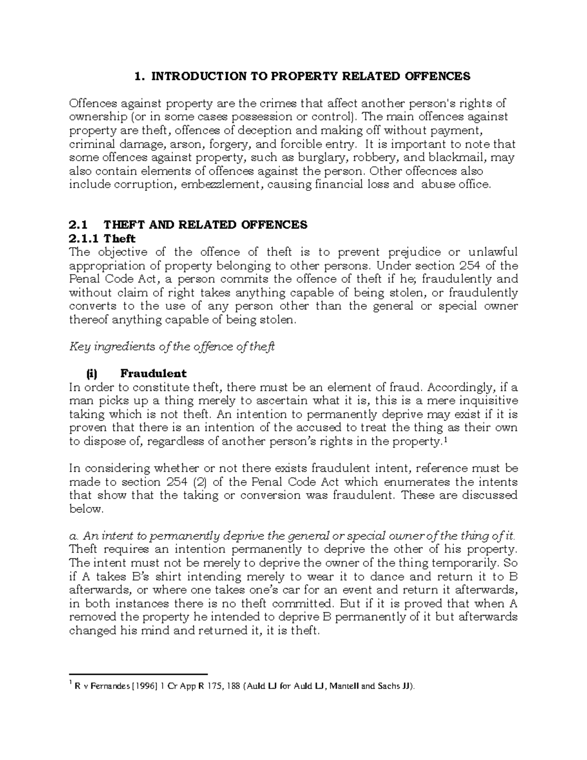 Notes on Theft and Related Offences (Law 101: Property Crimes) - Studocu
