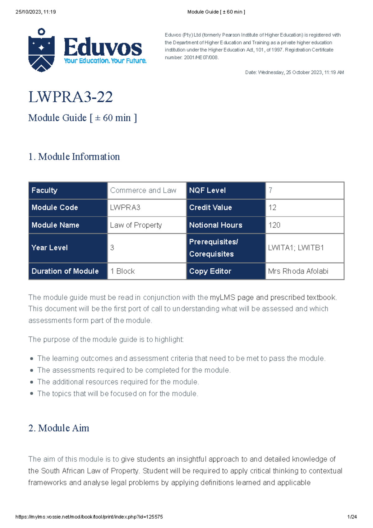 LWPRA3-22 Module Guide: Comprehensive Overview of Law of Property - Studocu