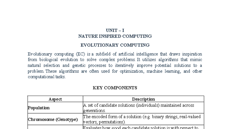 NIC 101: Unit 1 Notes on Nature Inspired Computing and Evolutionary ...