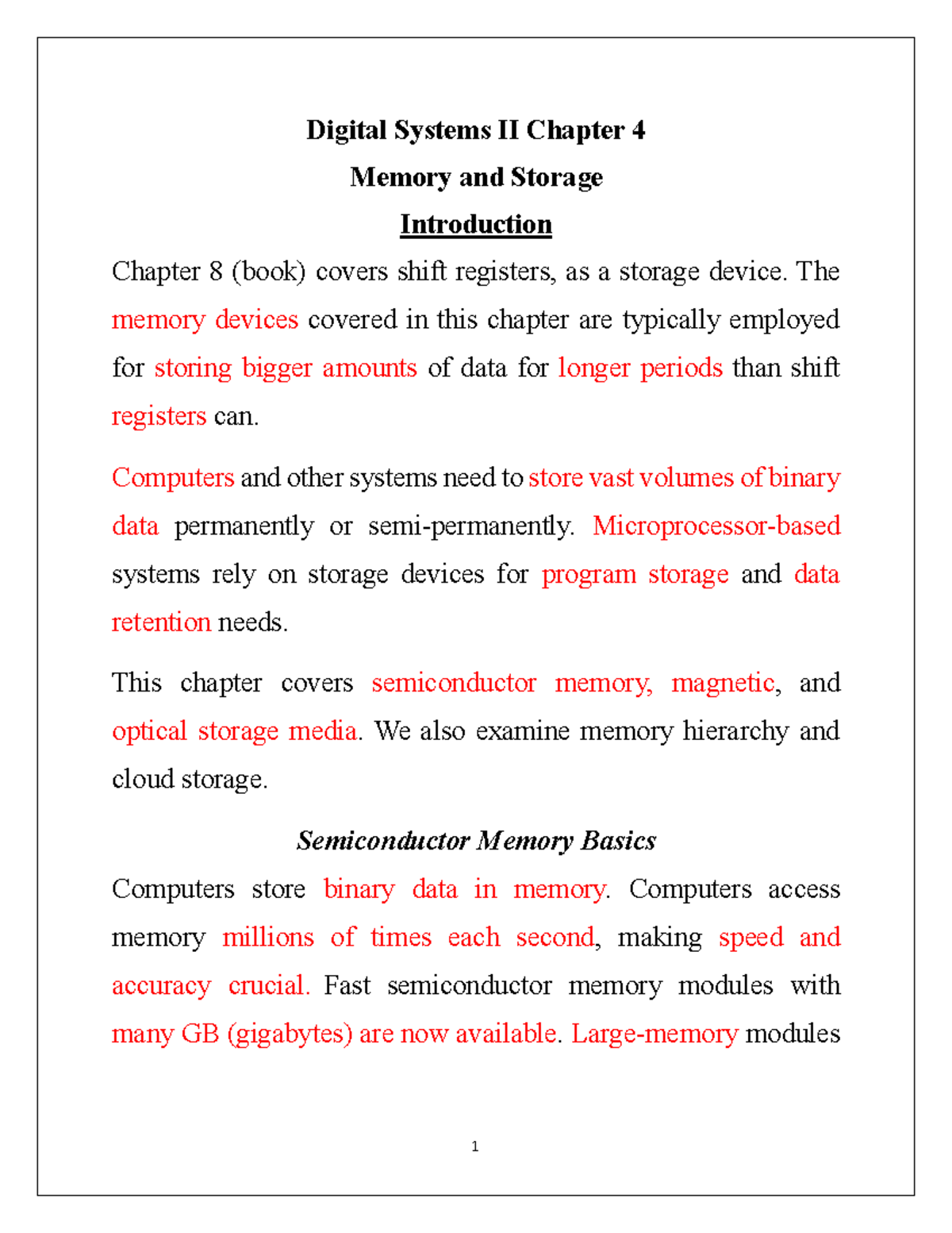 Digital Systems II Unit 5 - Memory and Storage Overview - Studocu