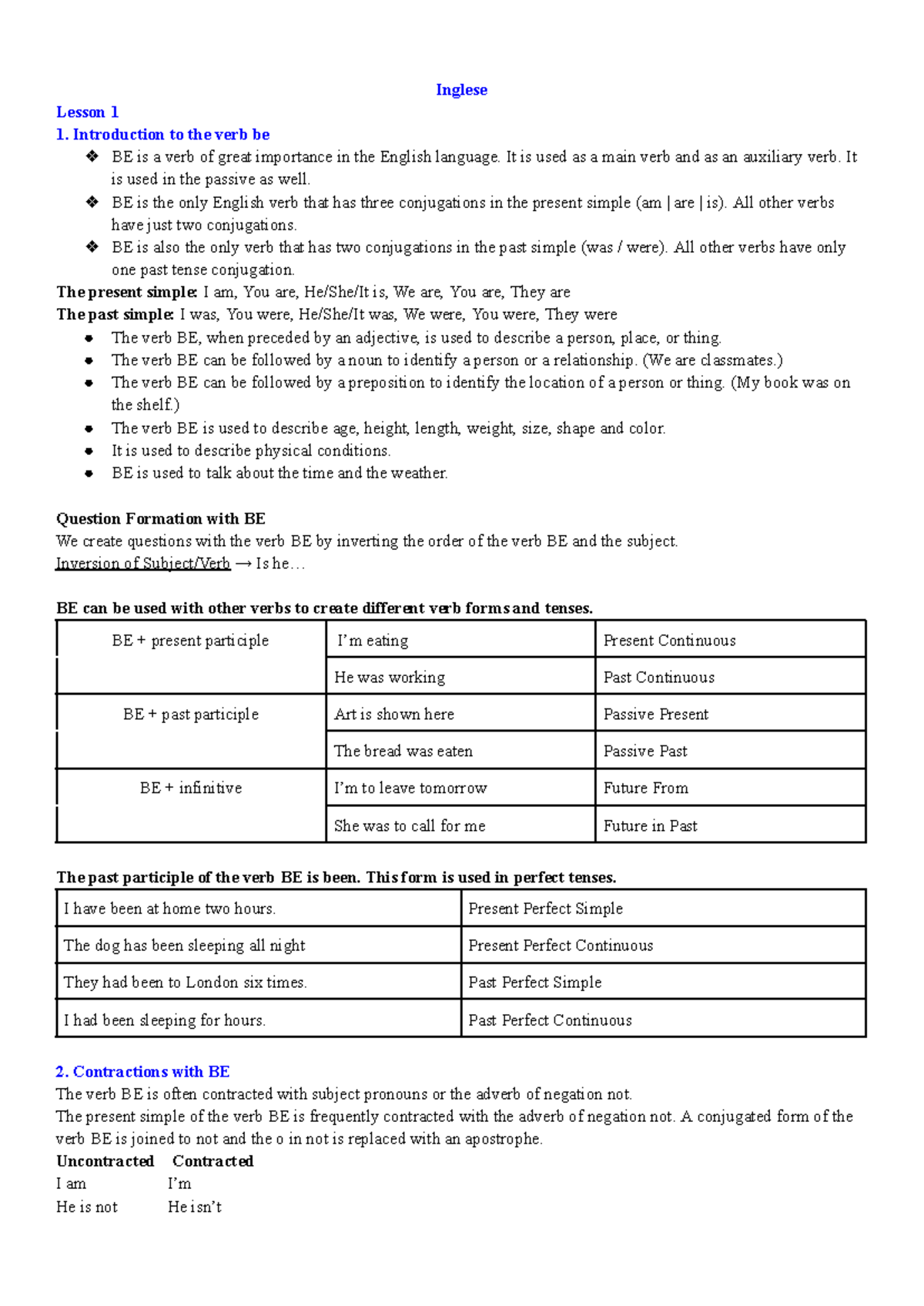 Inglese - Lesson 1: Introduction to the Verb 