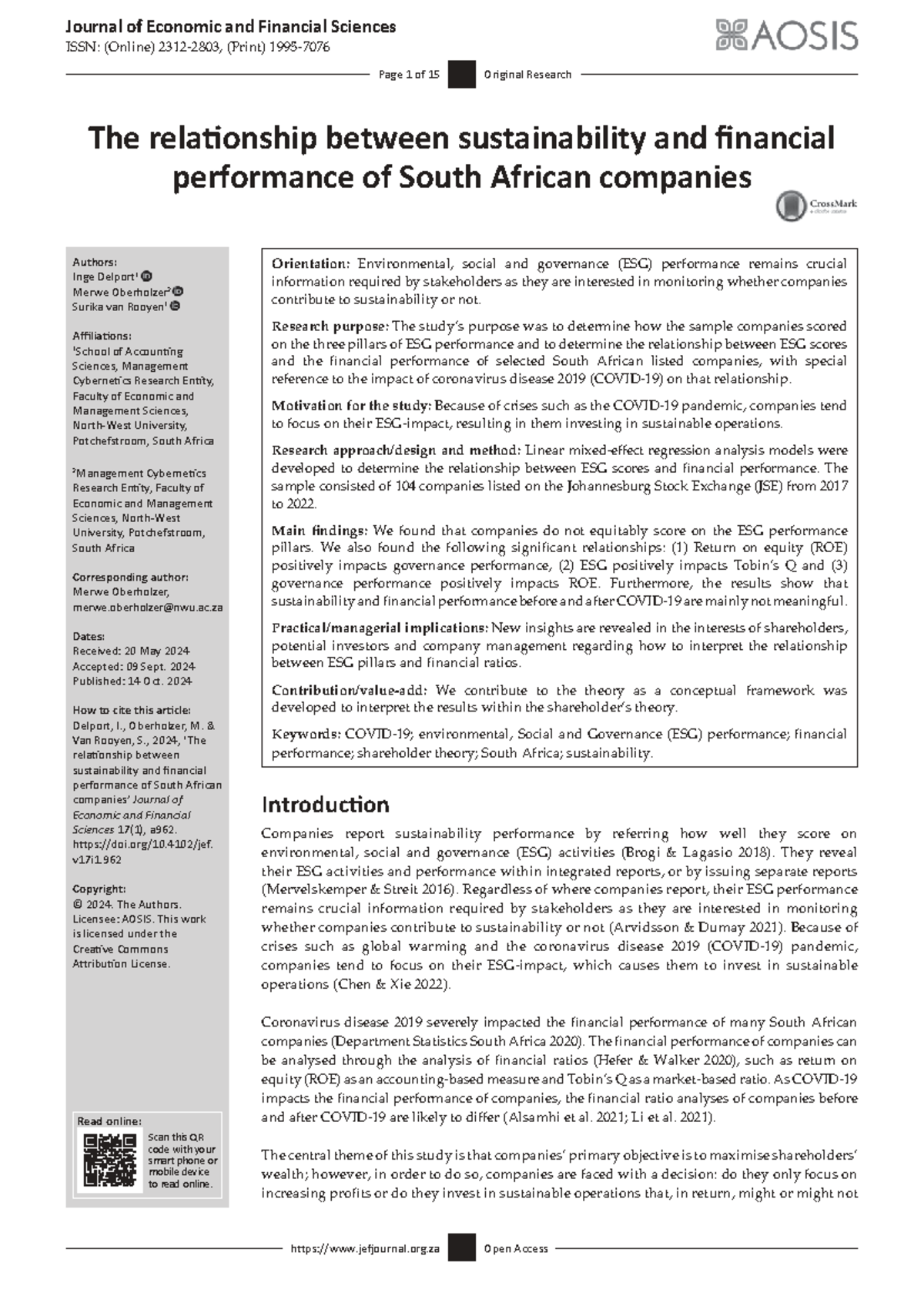 The Relationship Between ESG Performance and Financial Outcomes in ...