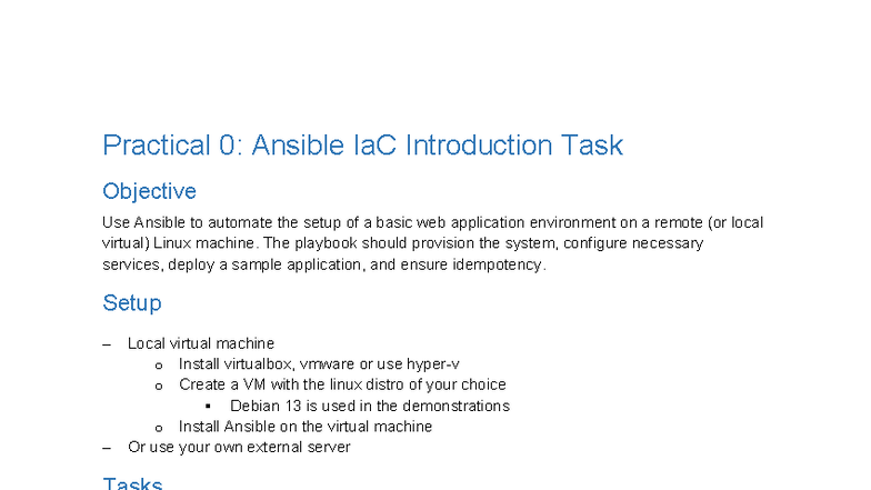 Practical 0: Ansible IaC for Web App Setup and Automation - Studocu