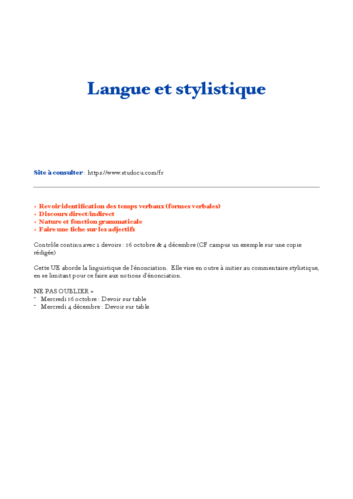 TD - Cours de Langue et Stylistique L2 : Énonciation et Stylistique ...