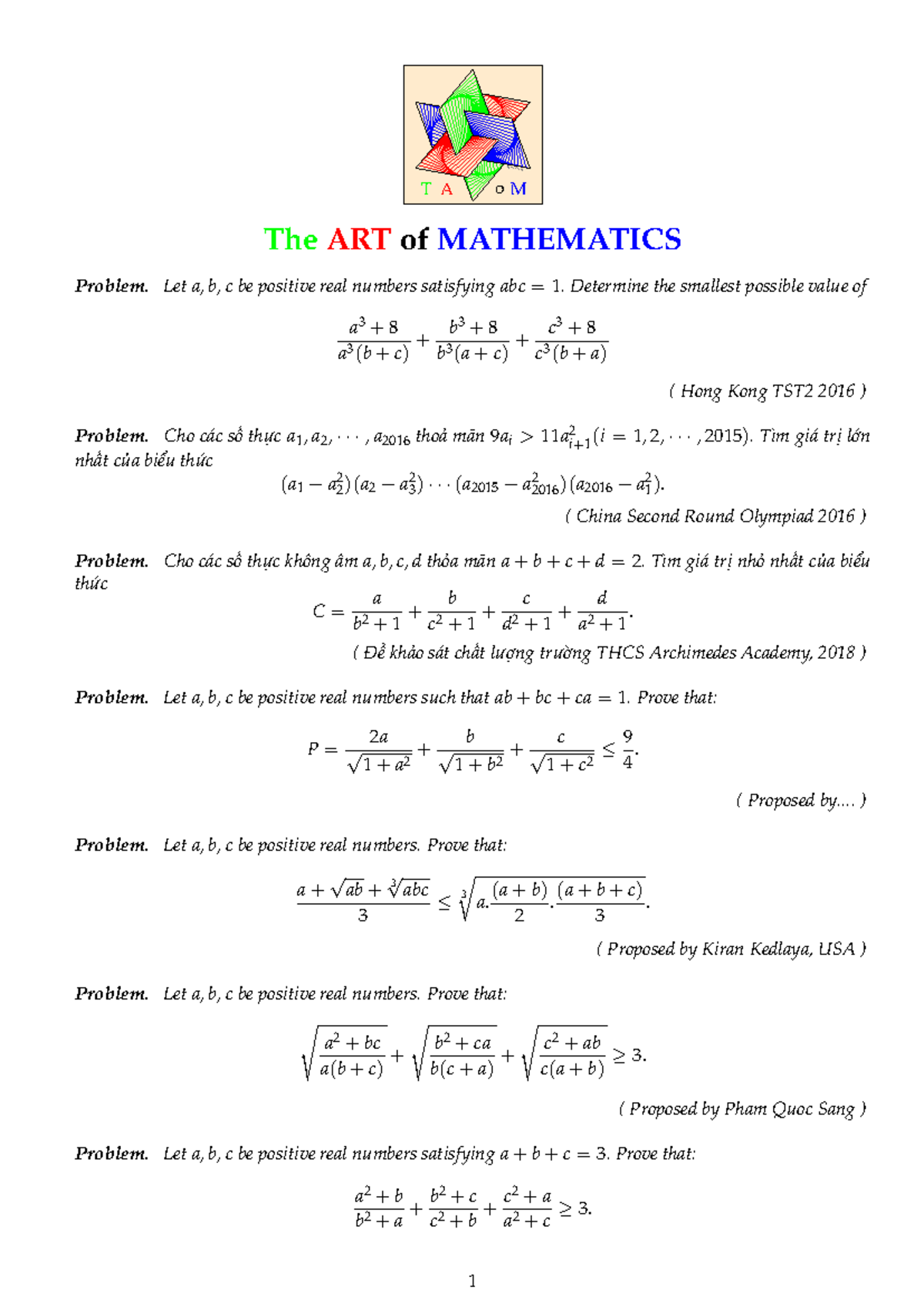 Bài Tập Bất Đẳng Thức [Toán Chuyên 2k4] - by Mr. Cuong T A o M The ART ...