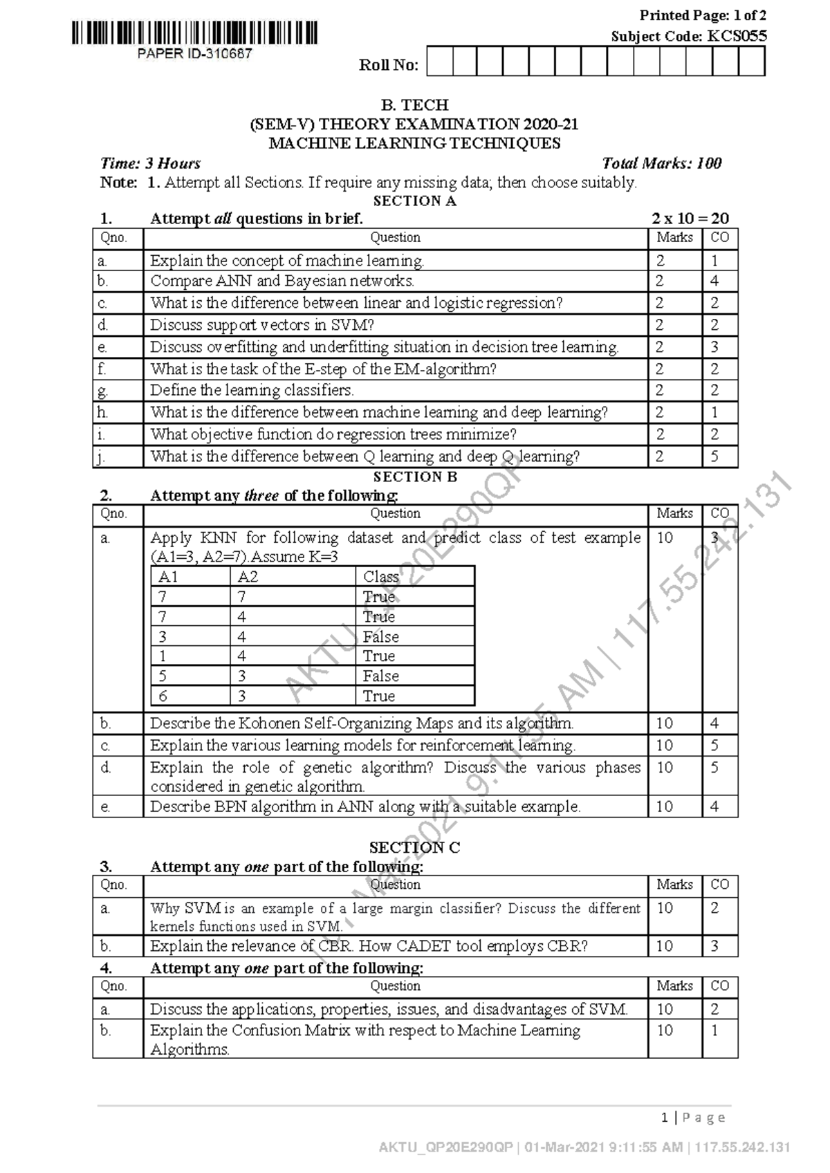 B. TECH SEM V MACHINE LEARNING TECHNIQUES PYQs - Studocu
