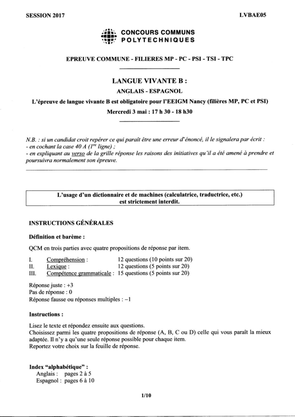 Ccp ang - MP pour CPGE - SESSION 2017 LVBAE05 CONCOURS COMMUNS ...